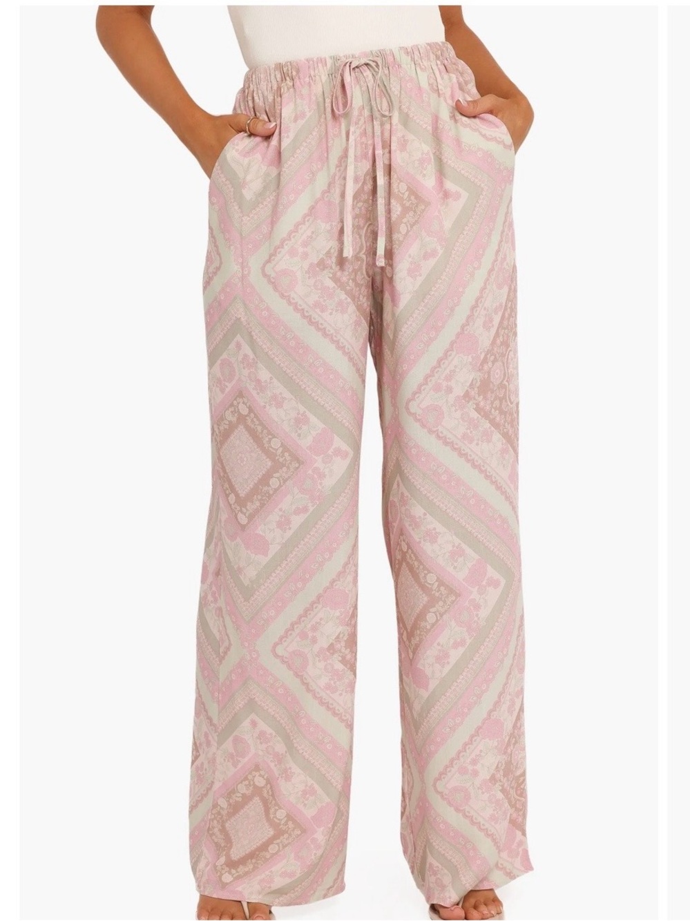 Petal & Pup varia Wide Leg Drawstring Palazzo Pants in Pink Print